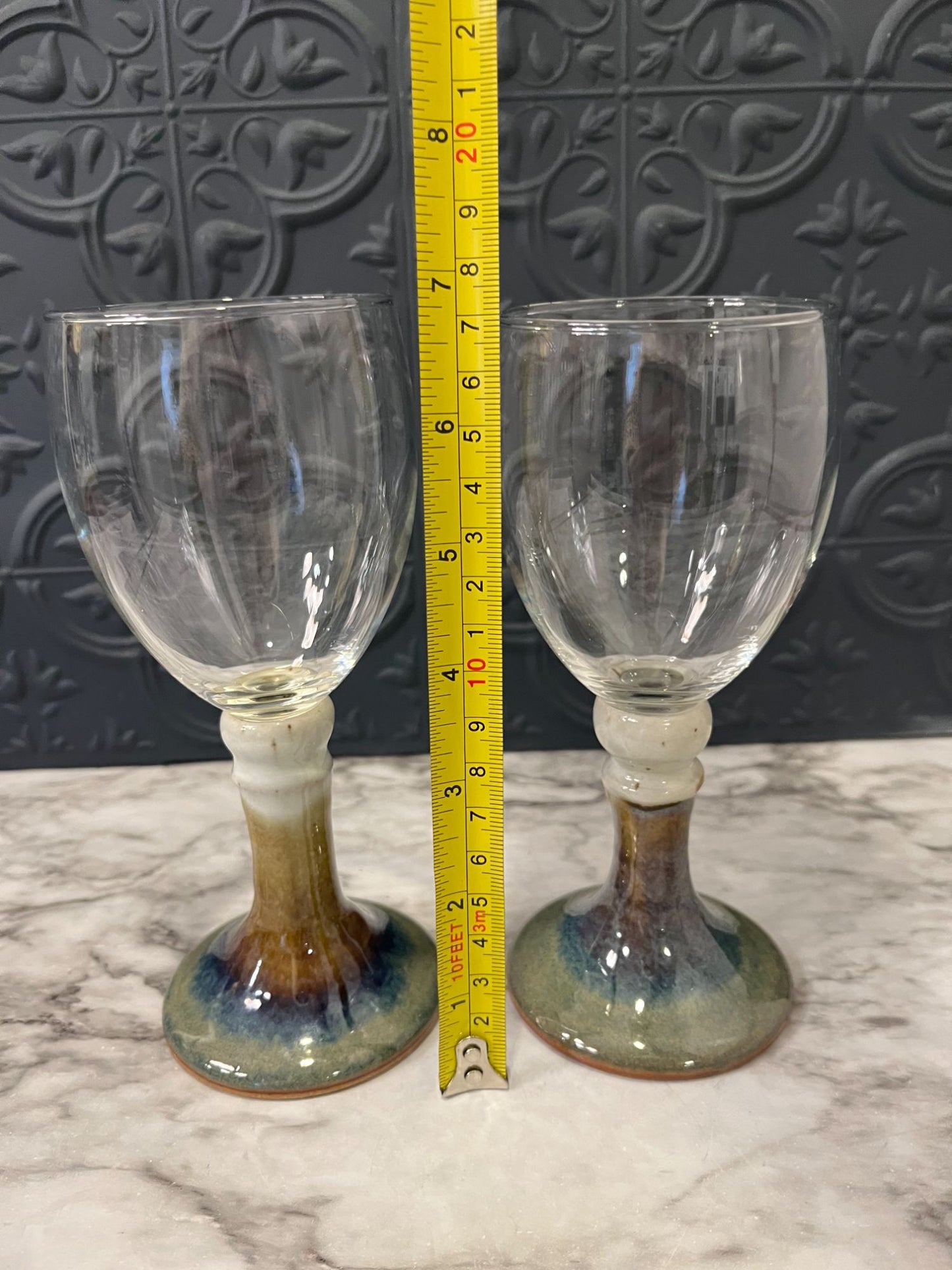 Pottery Stem Wine Glass x 2