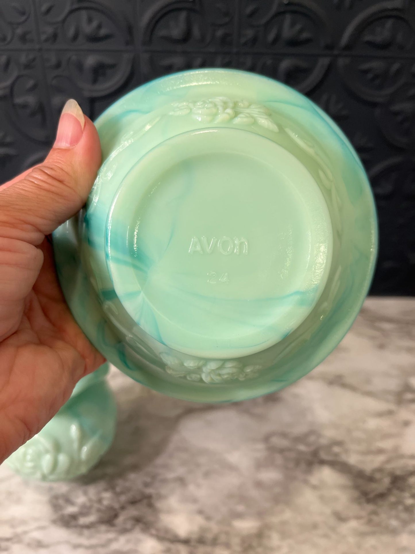 Avon Green Perfume bottle with  dish