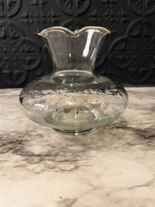 Silvercity Clear Glass Vase With Silver Flowers