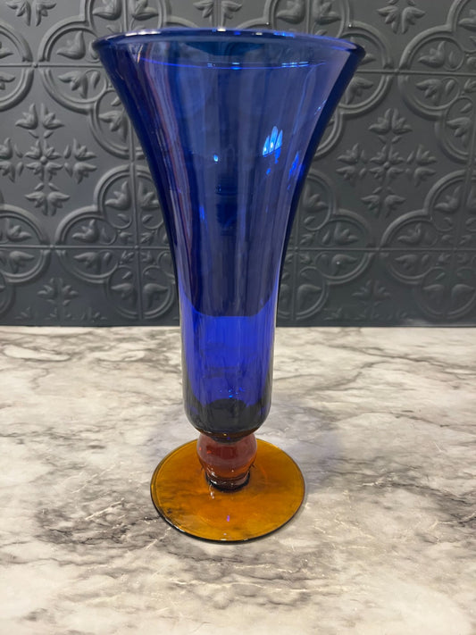 Cobalt Glass With Amber Vase