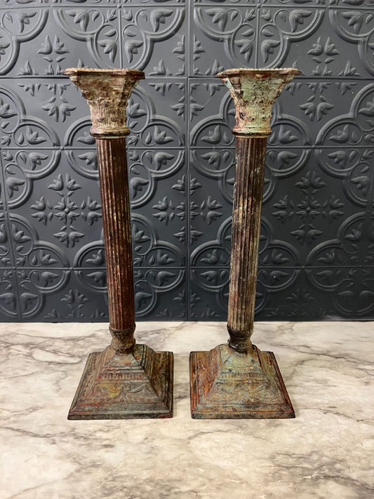 Metal Column Candle Holders x 2