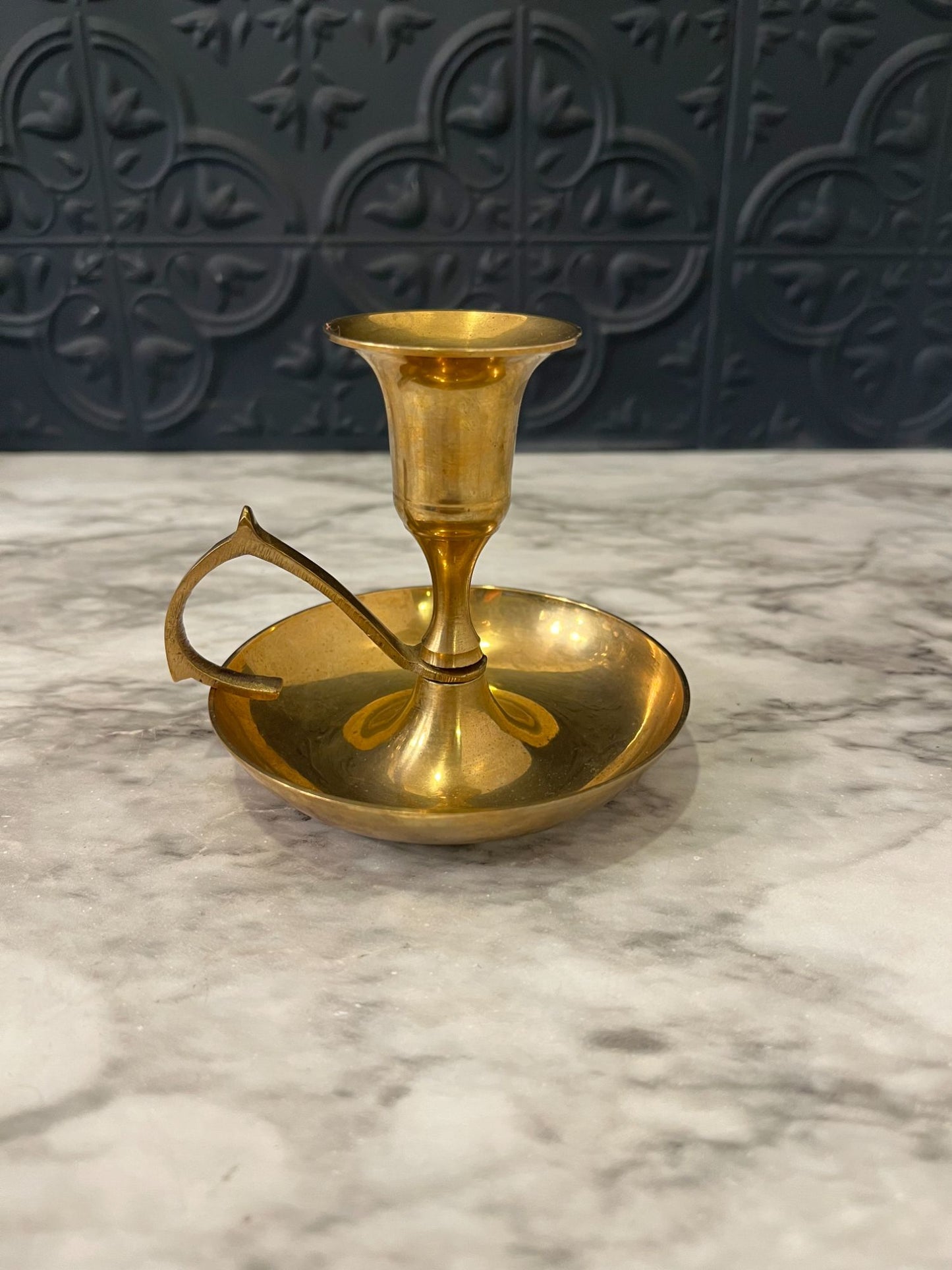 Small Brass Candle Holder with  Finger hole