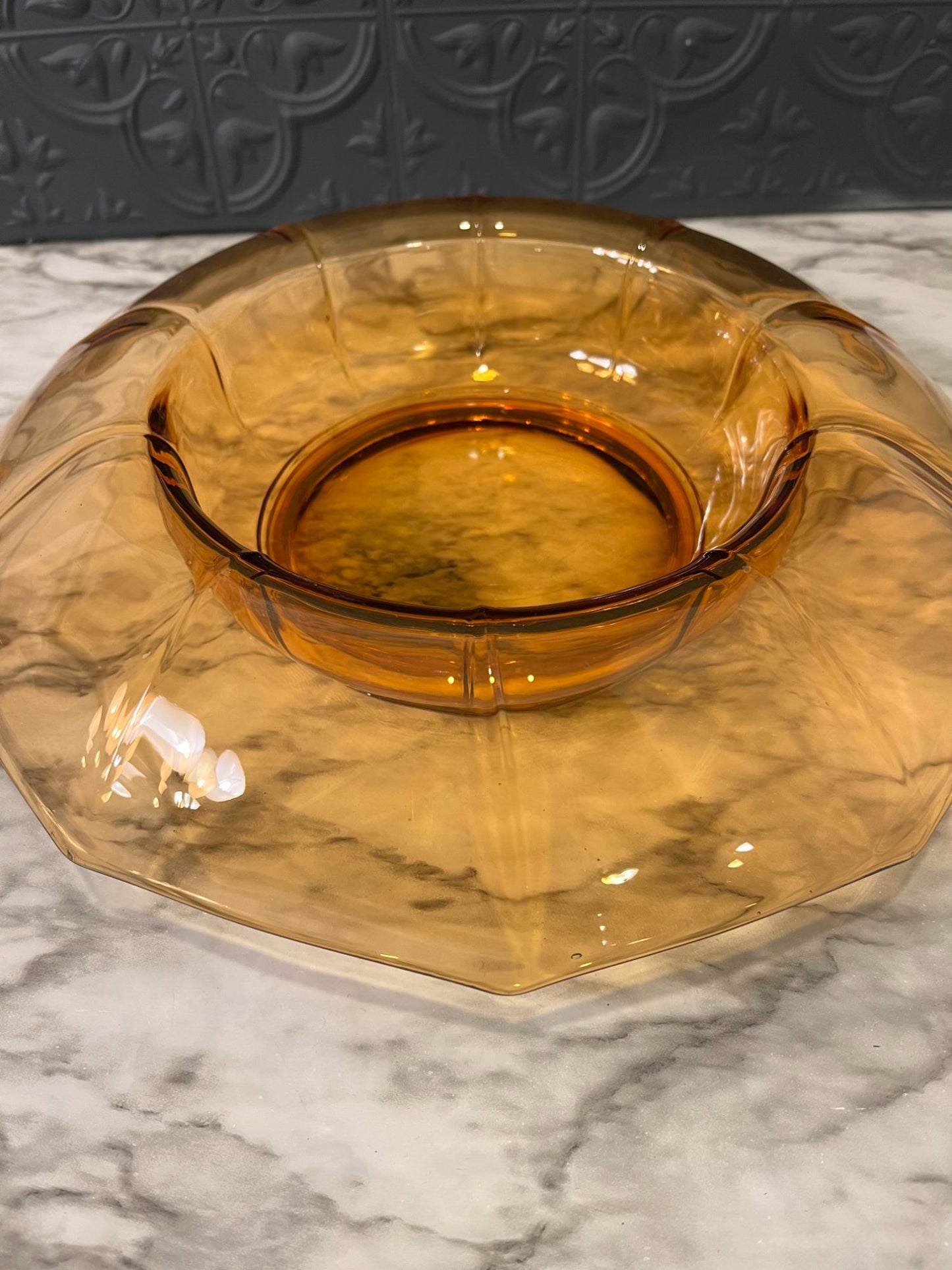 Amber rolled edge glass bowl