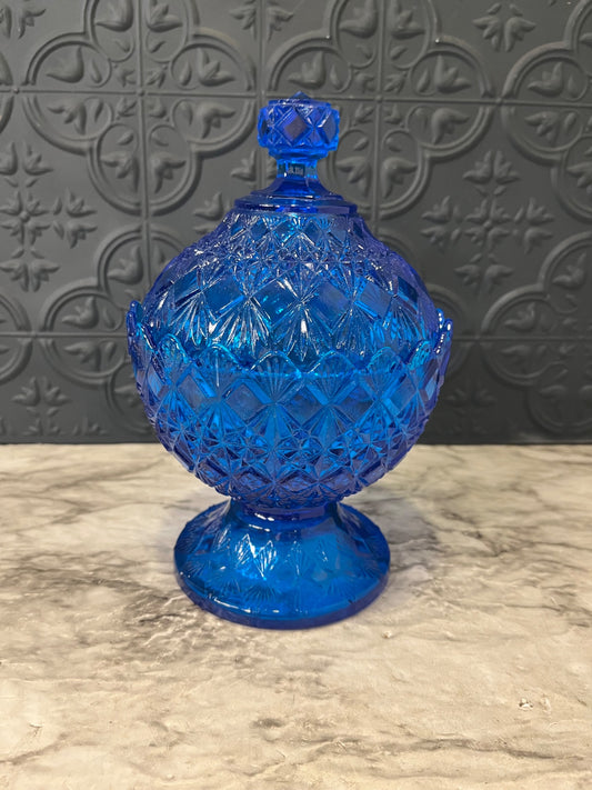 Fenton Blue Glass Candy Dish With Lid