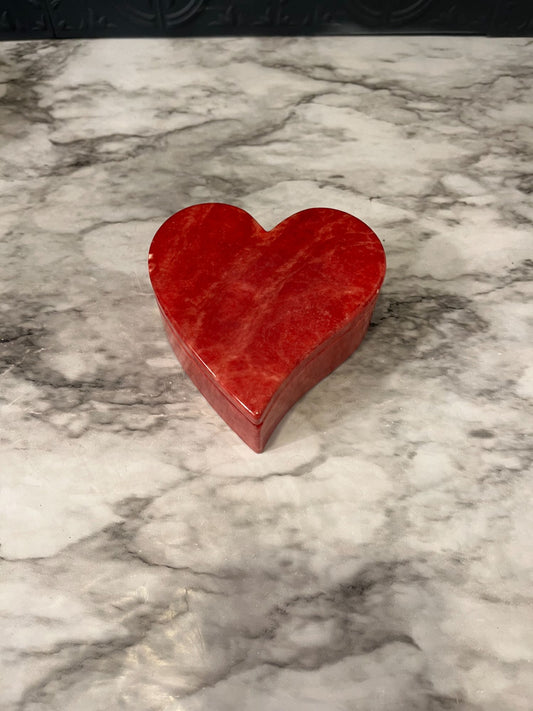 Red Alabaster Hand Carved Heart  box