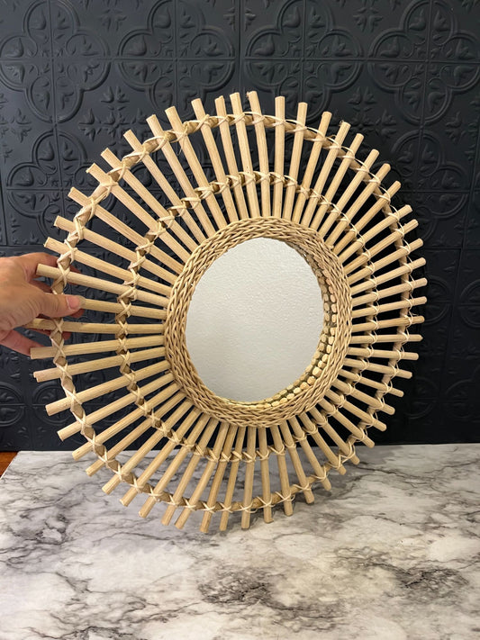 Bamboo rattan mirror