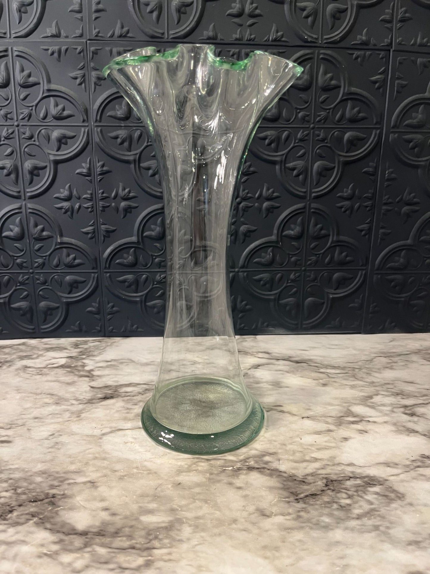 Ruffled Glass Vase Light Green