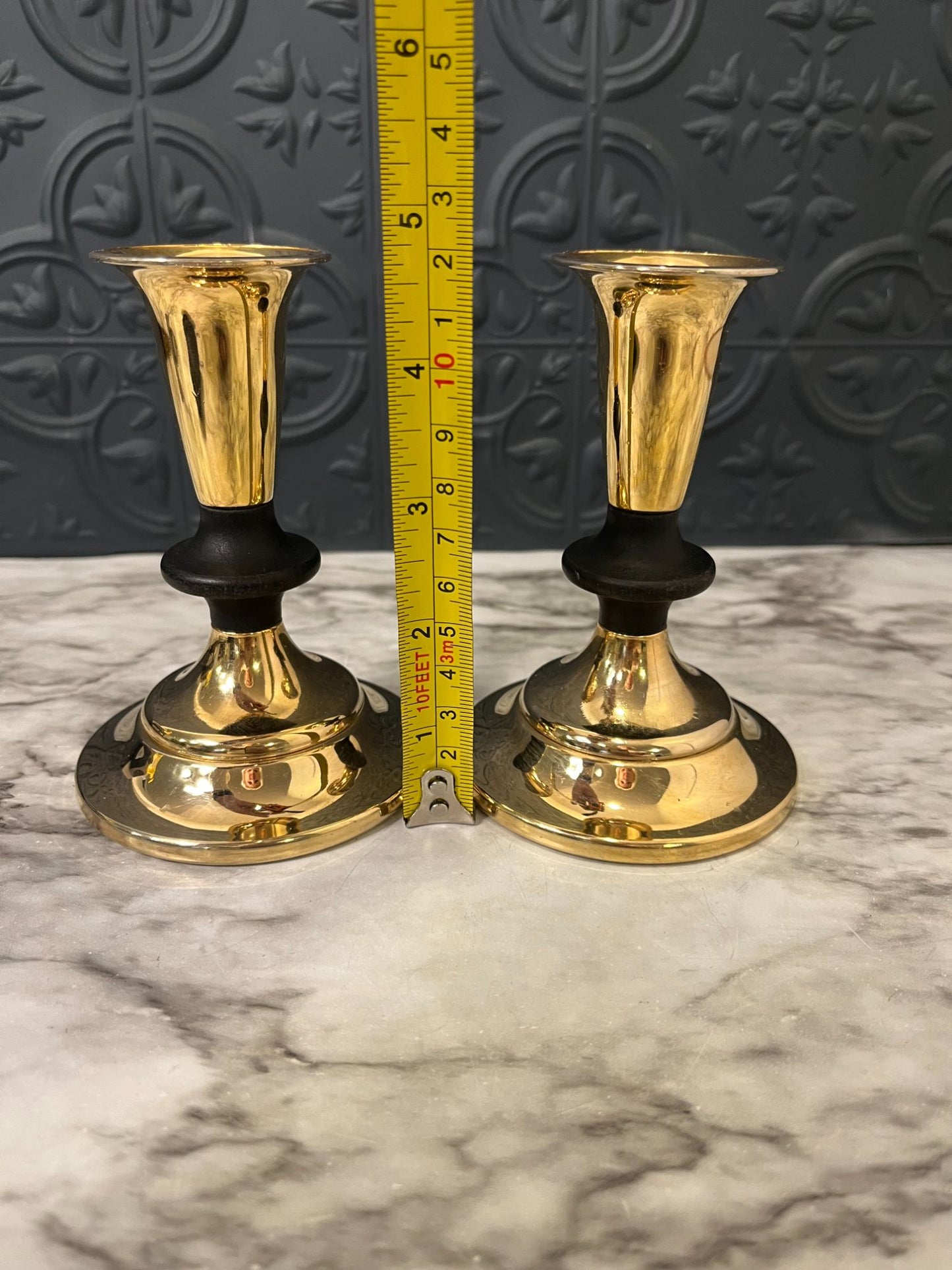 Kromex Brass Mid Century Modern Candle Holders Set of 2