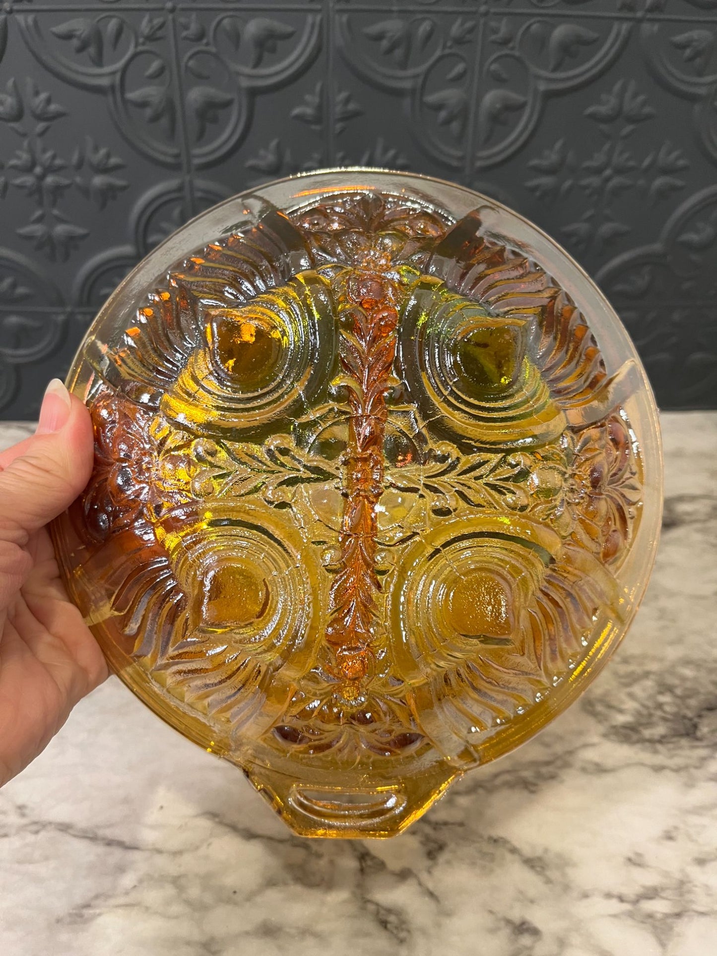 Marigold Carnival Glass Split Dish