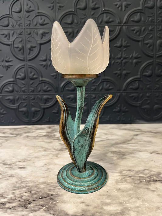 Teal Tulip Votive Holder
