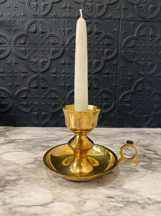 Brass Candle Holder with Large  top and finger hole