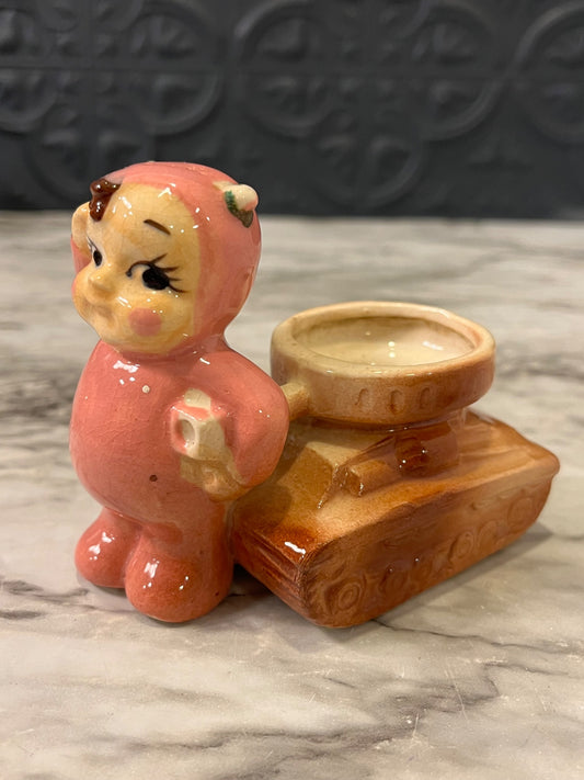 Pink Devil Baby with Tank  Toothpick holder