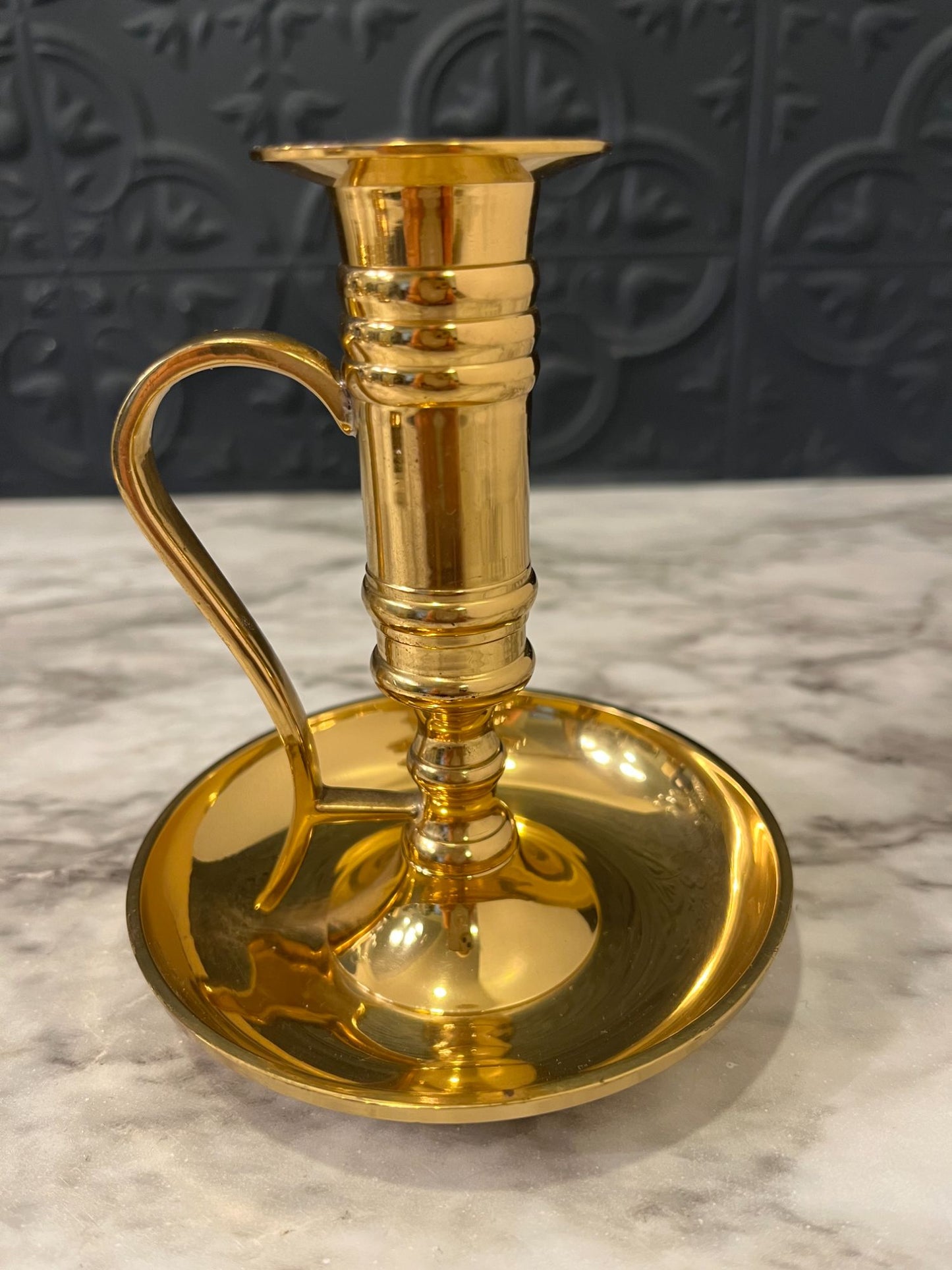 Medium Brass Candle Holder  with Finger Hole