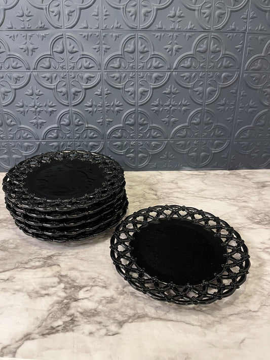 Westmoreland black glass lattice dessert plates x6