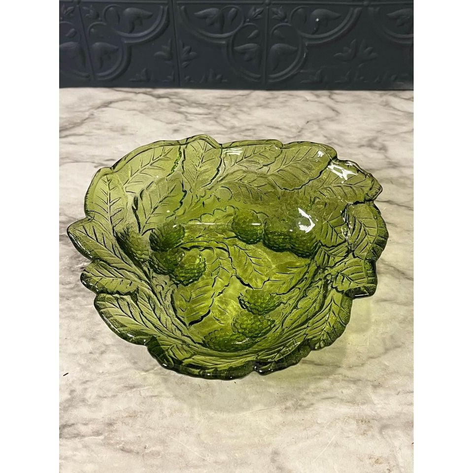 Green glass berry bowl