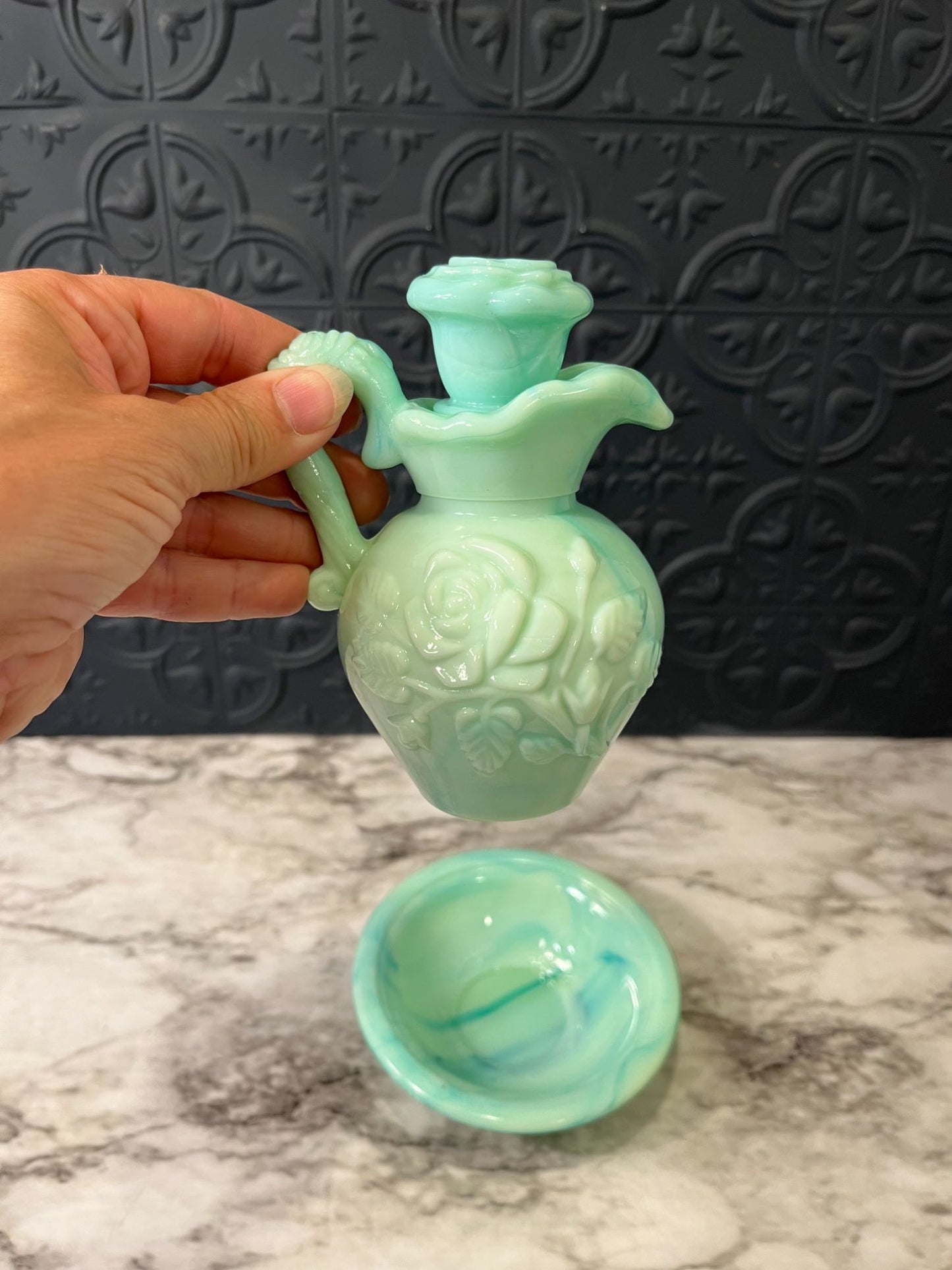 Avon Green Perfume bottle with  dish