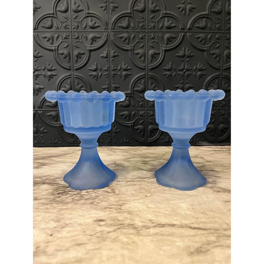 Blue Satin Glass Votive Holders Set of 2