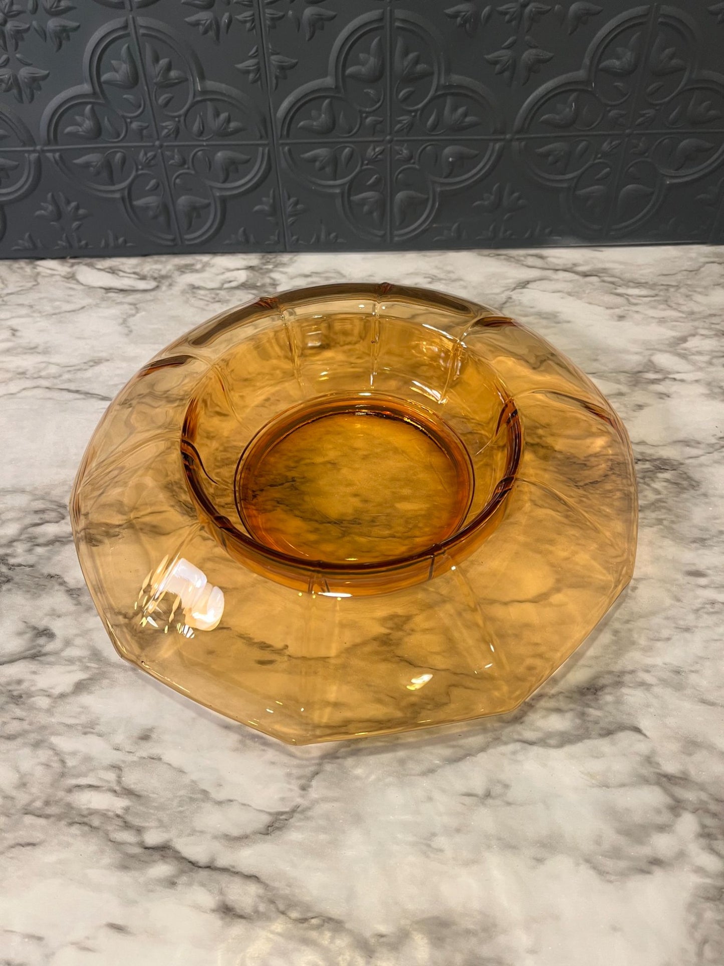 Amber rolled edge glass bowl