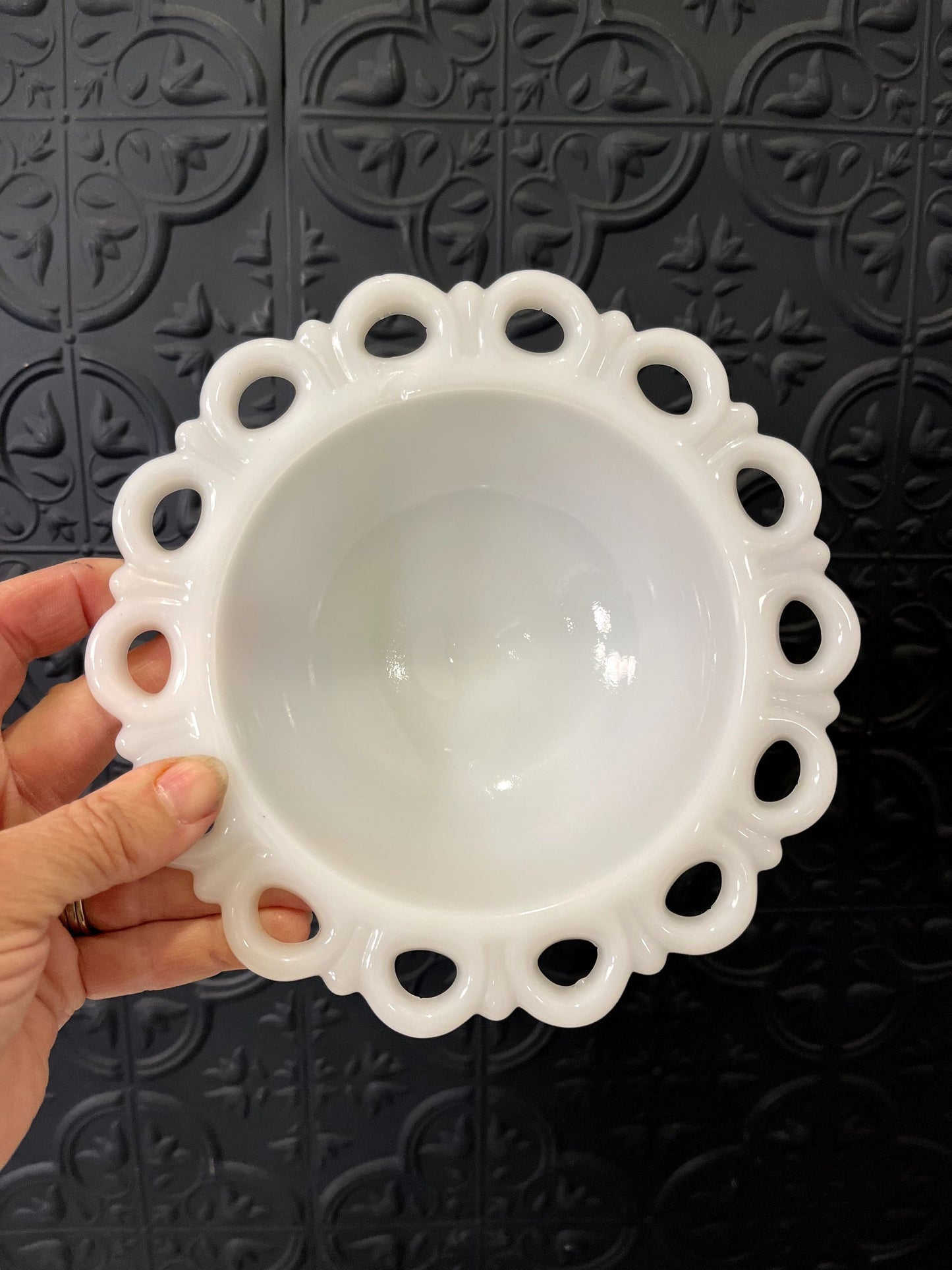 Milk Glass Lace Edge Bowl