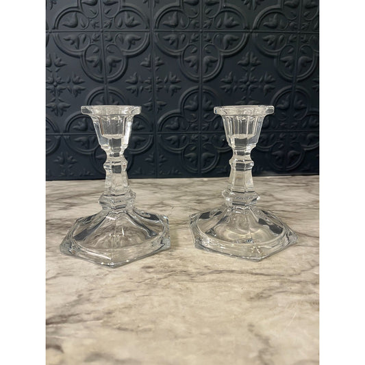 Glass Candle Holders Octagon  base x 2