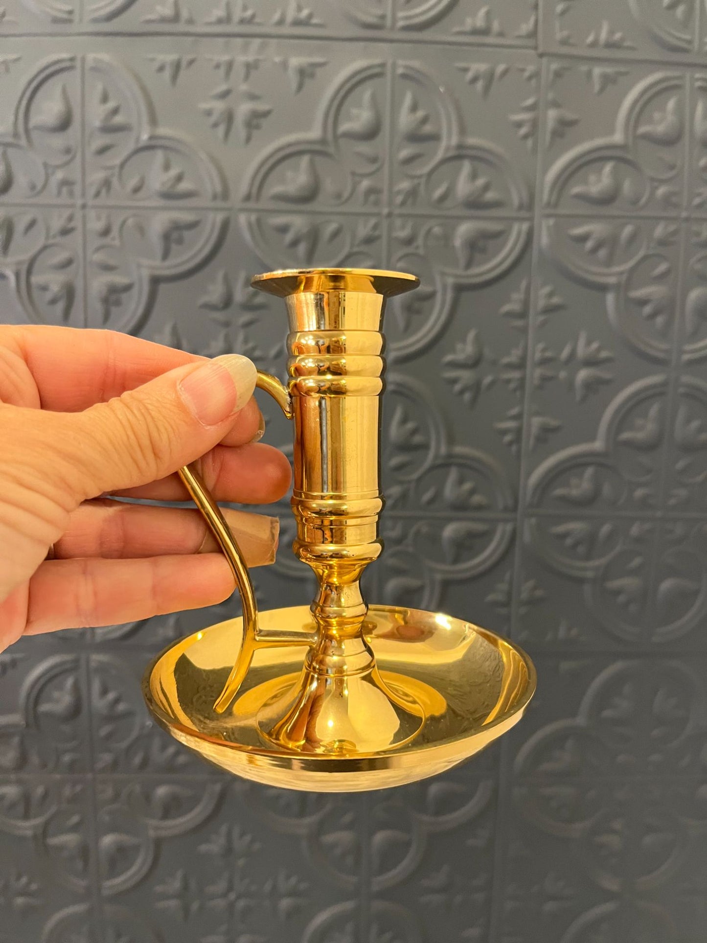 Medium Brass Candle Holder  with Finger Hole