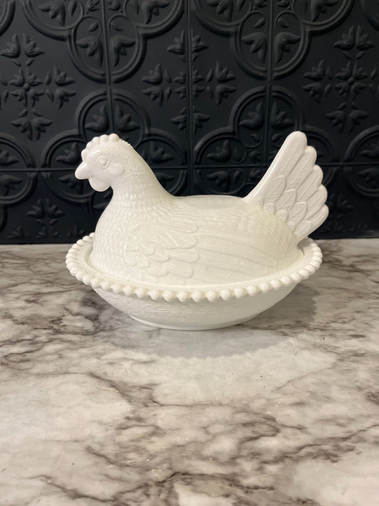 Milk Glass Hen On Nest