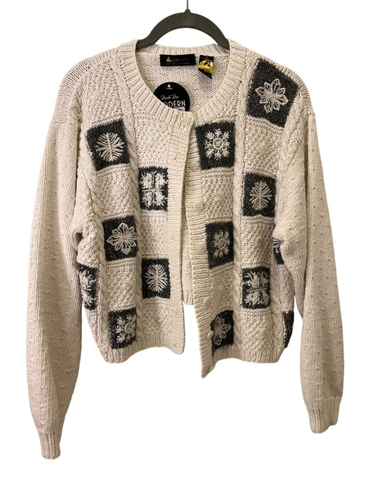 Vintage Lizsport Hand-Knitted Linen Wool Cardigan With Embroidered Patchwork