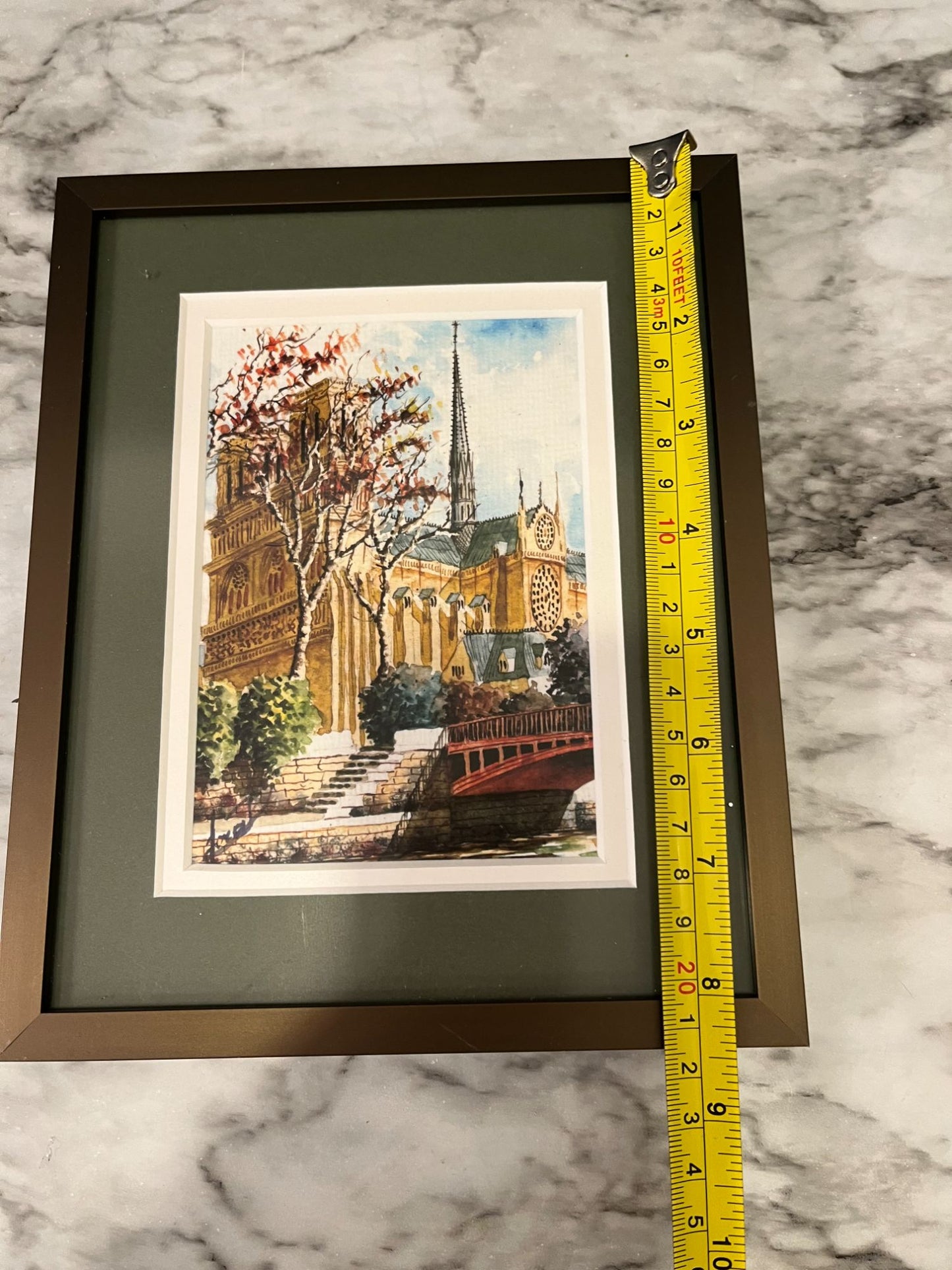 Framed Water Color of Notre Dame Signed