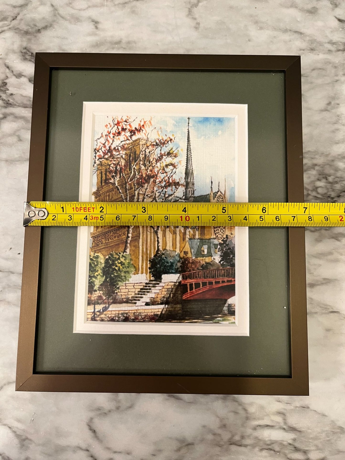 Framed Water Color of Notre Dame Signed