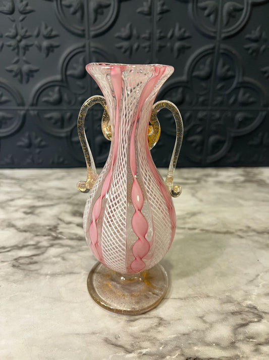 Italian Pink Ribbon Glass Vase