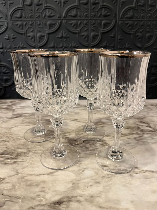 Crystal Wine Glasses With Silver Rim