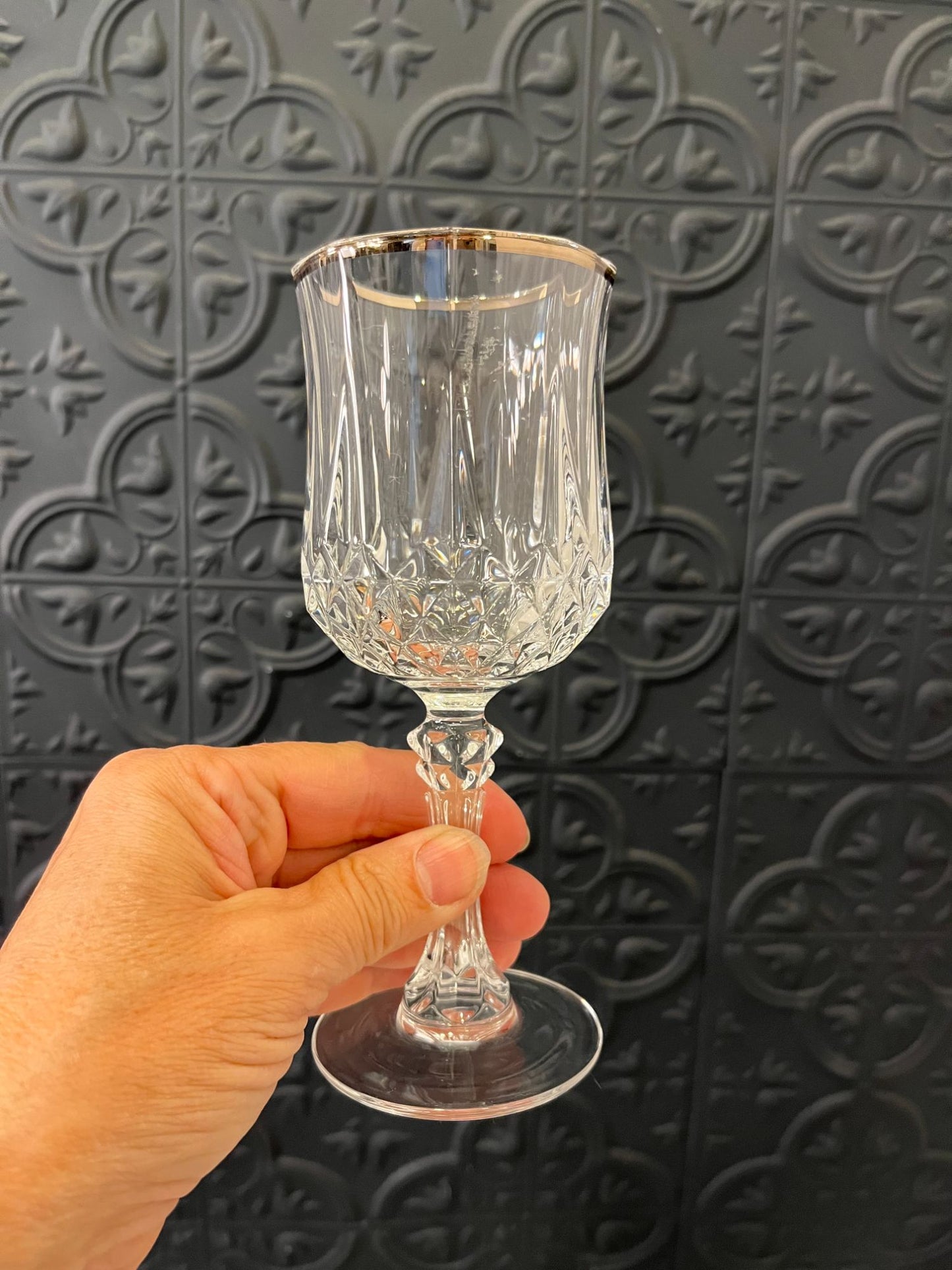 Crystal Wine Glasses With Silver Rim