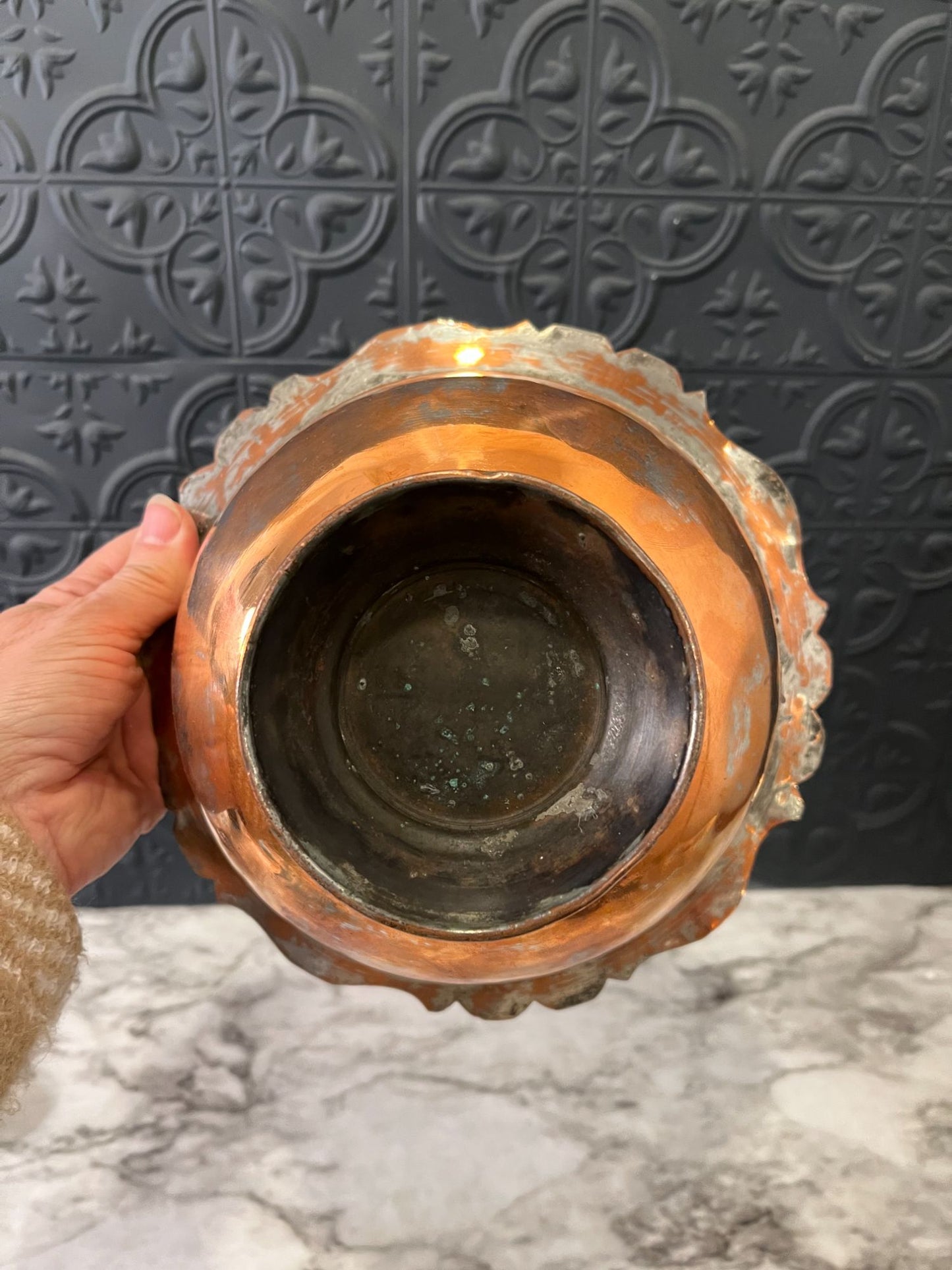 Turkish copper pedestal bowl