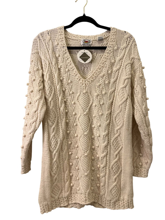 Vintage Marsh Landing Hand Knits V-Neck Cable Knit Sweater 55% Ramie 45% Cotton Cream Color Womens Size S/M