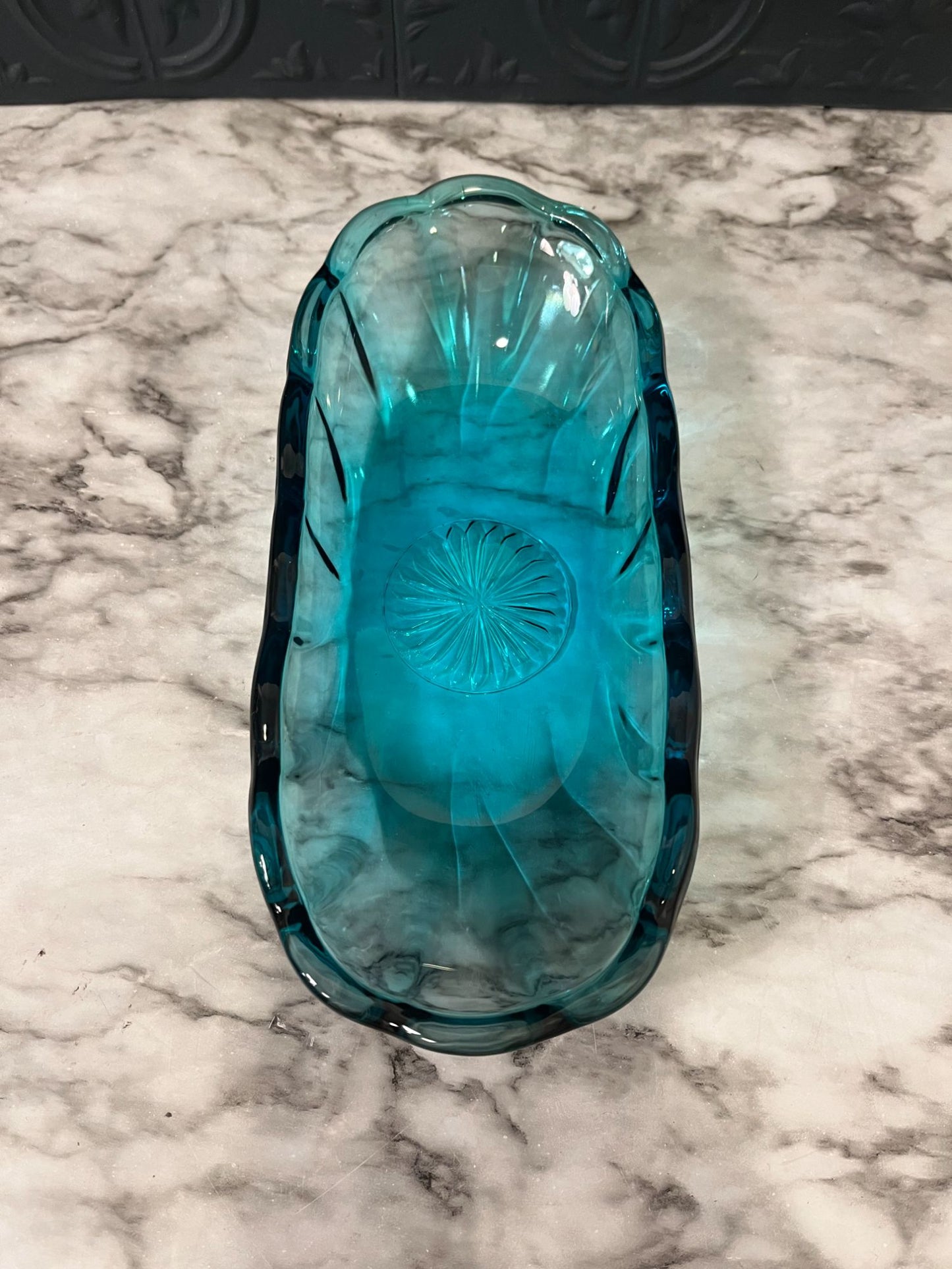 Turquoise blue glass oval dish