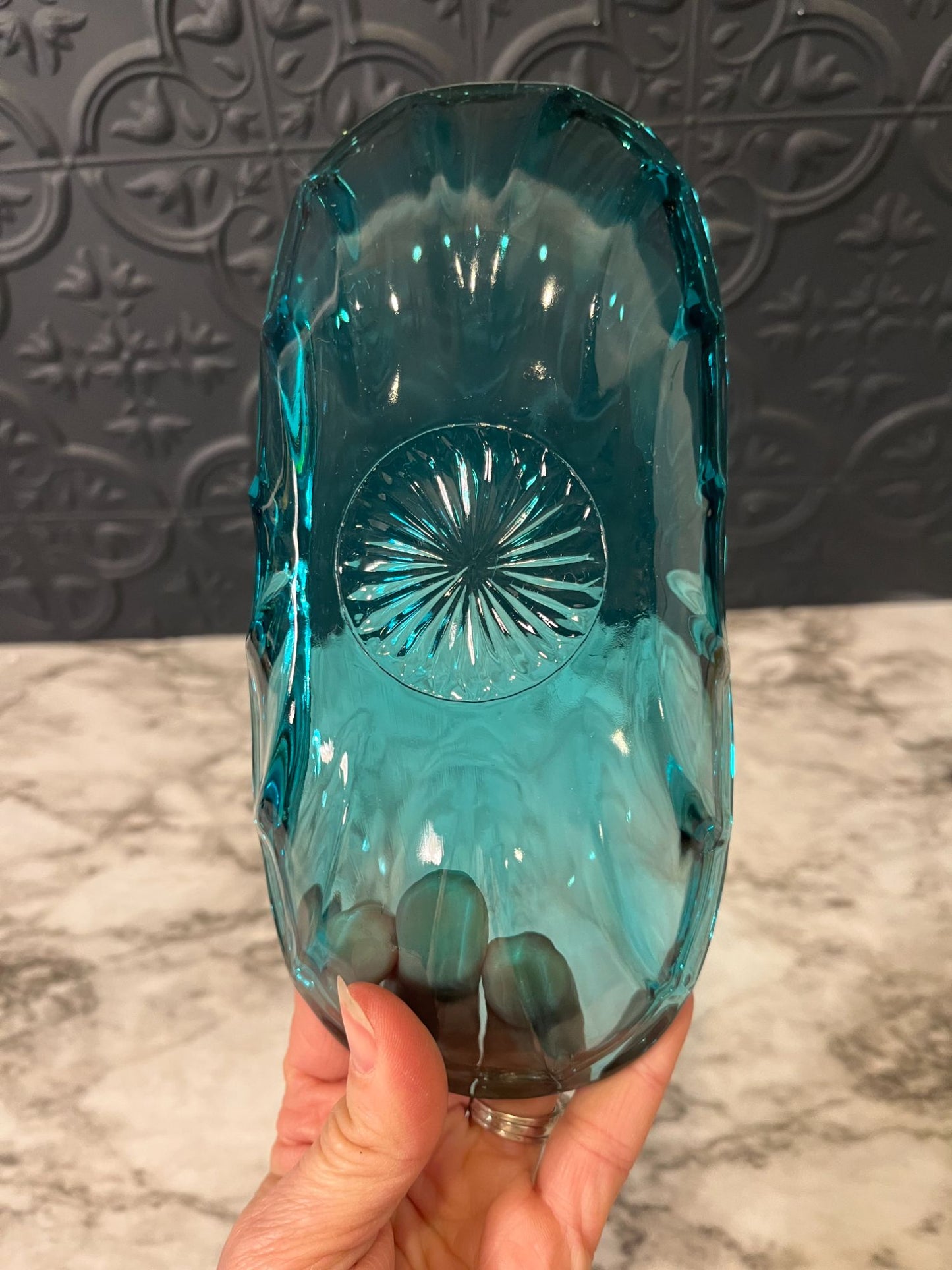 Turquoise blue glass oval dish