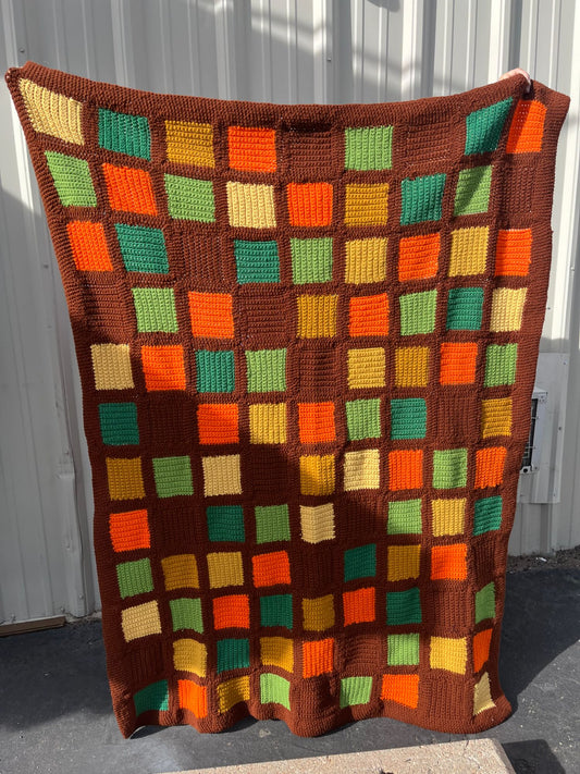 Brown With Colored Square Afghan