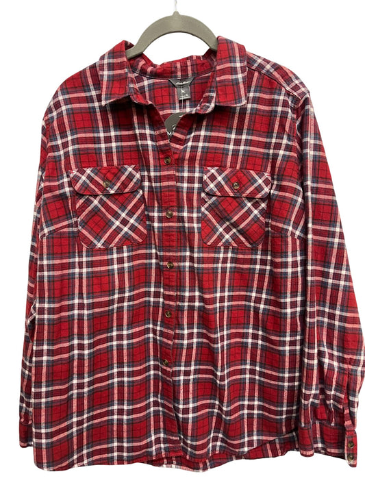 Eddie Bauer Womens Red Plaid Flannel Shirt XL