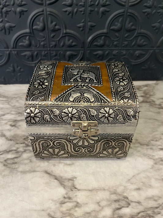 Hammered Metal Chest Jewelry Box