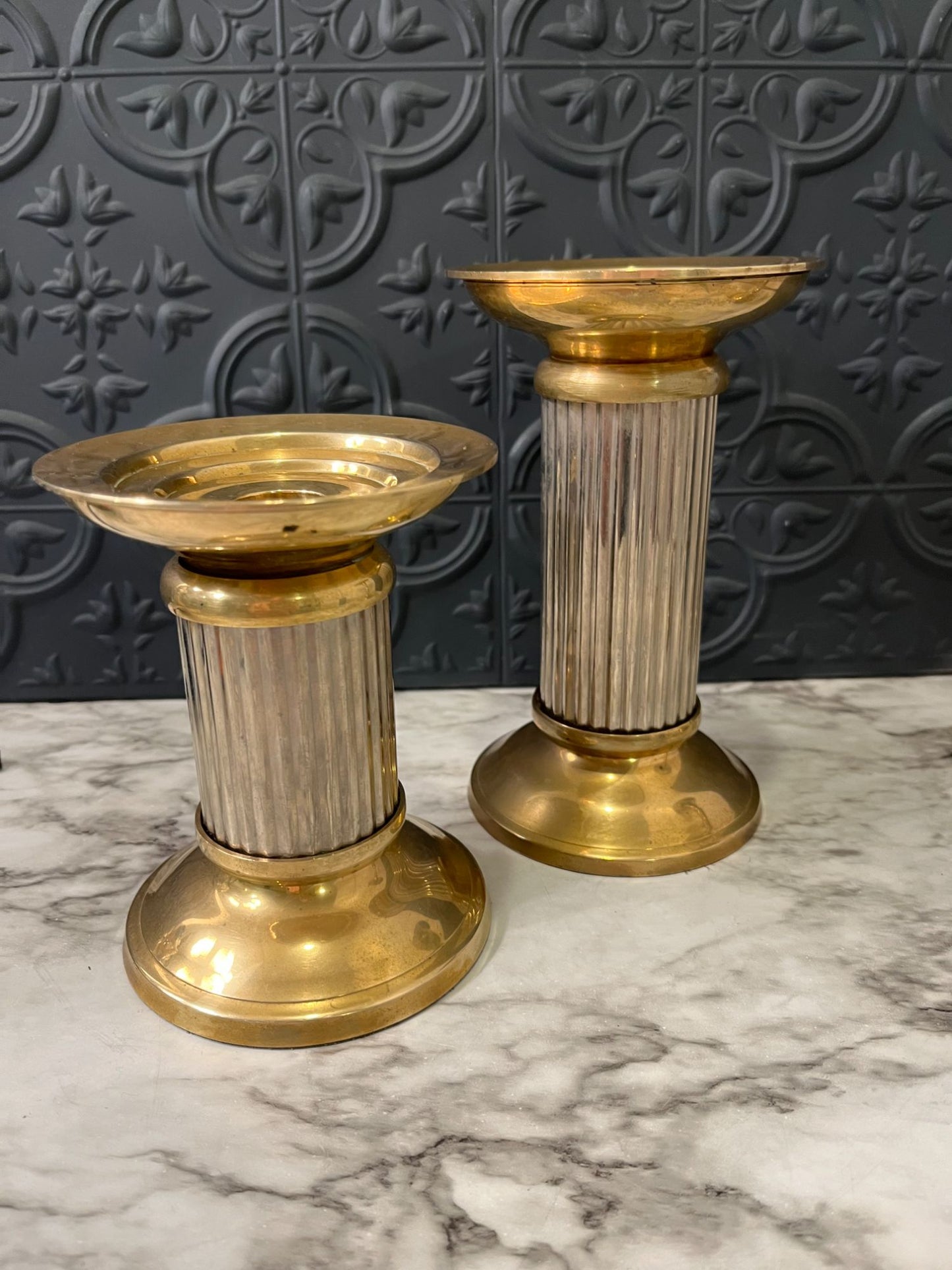 Brass column pillar or candle holders x 2