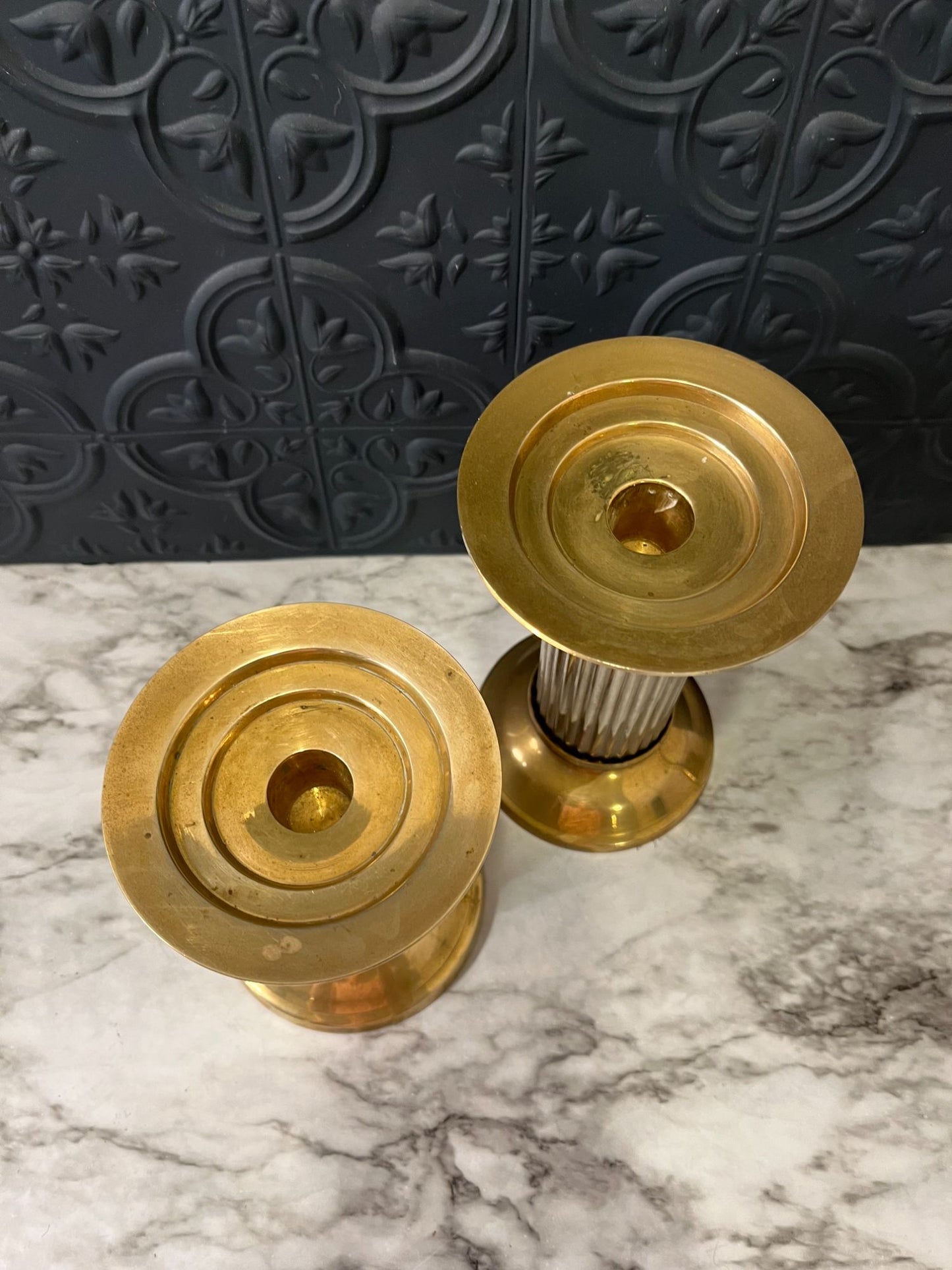 Brass column pillar or candle holders x 2