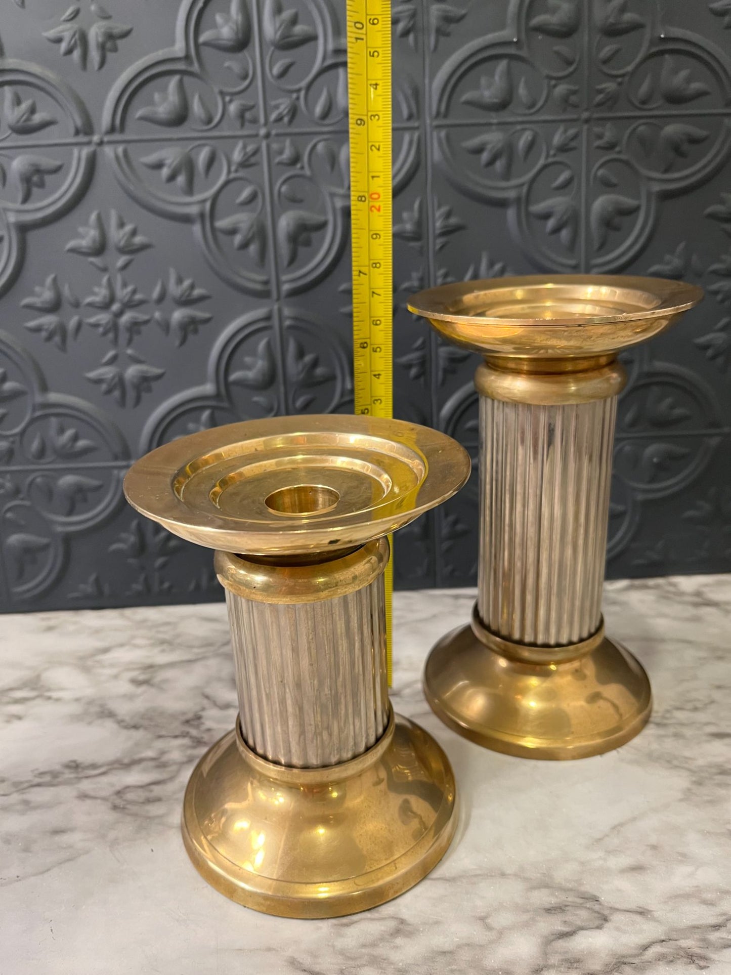 Brass column pillar or candle holders x 2