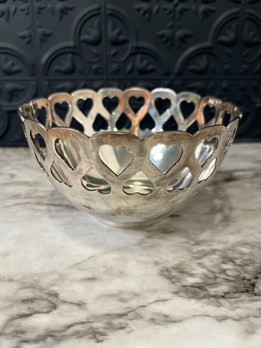 Silver Plated Heart Cutout Bowl