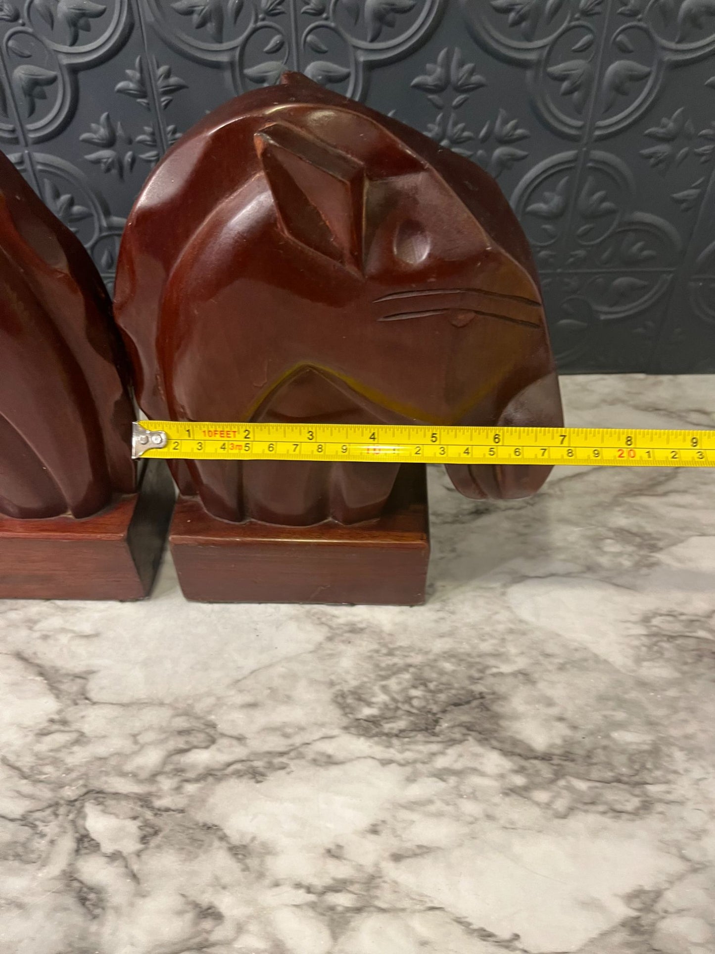 MCM Wood Carved Bookends Horses