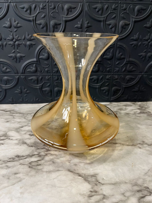 Polish Hand Blown Amber/white Vase