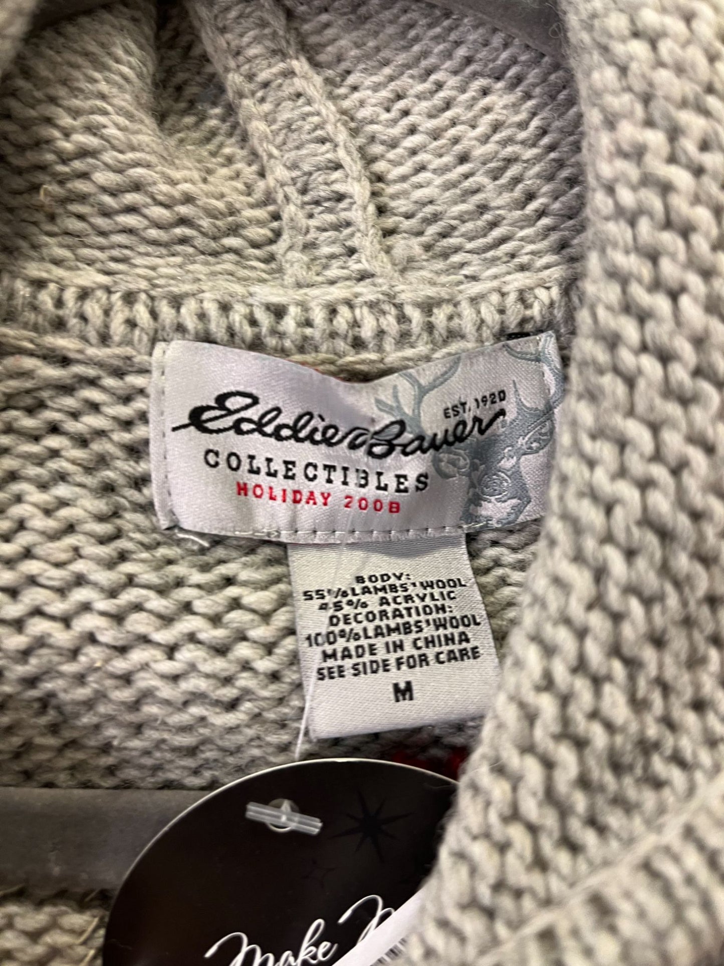 Eddie Bauer Collectibles Gray Knit Sweater With Snowflake Pattern & Hood