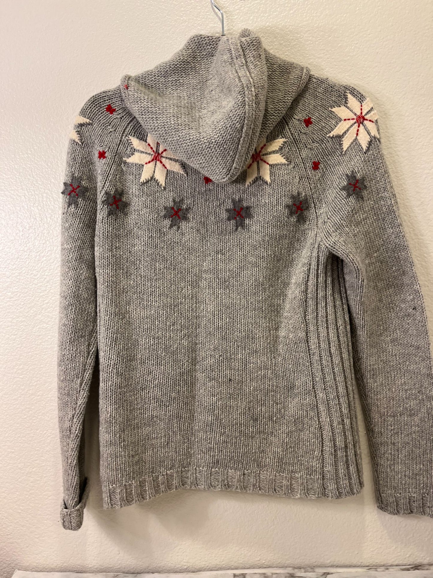 Eddie Bauer Collectibles Gray Knit Sweater With Snowflake Pattern & Hood