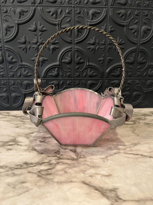 Handmade Pink Glass Basket