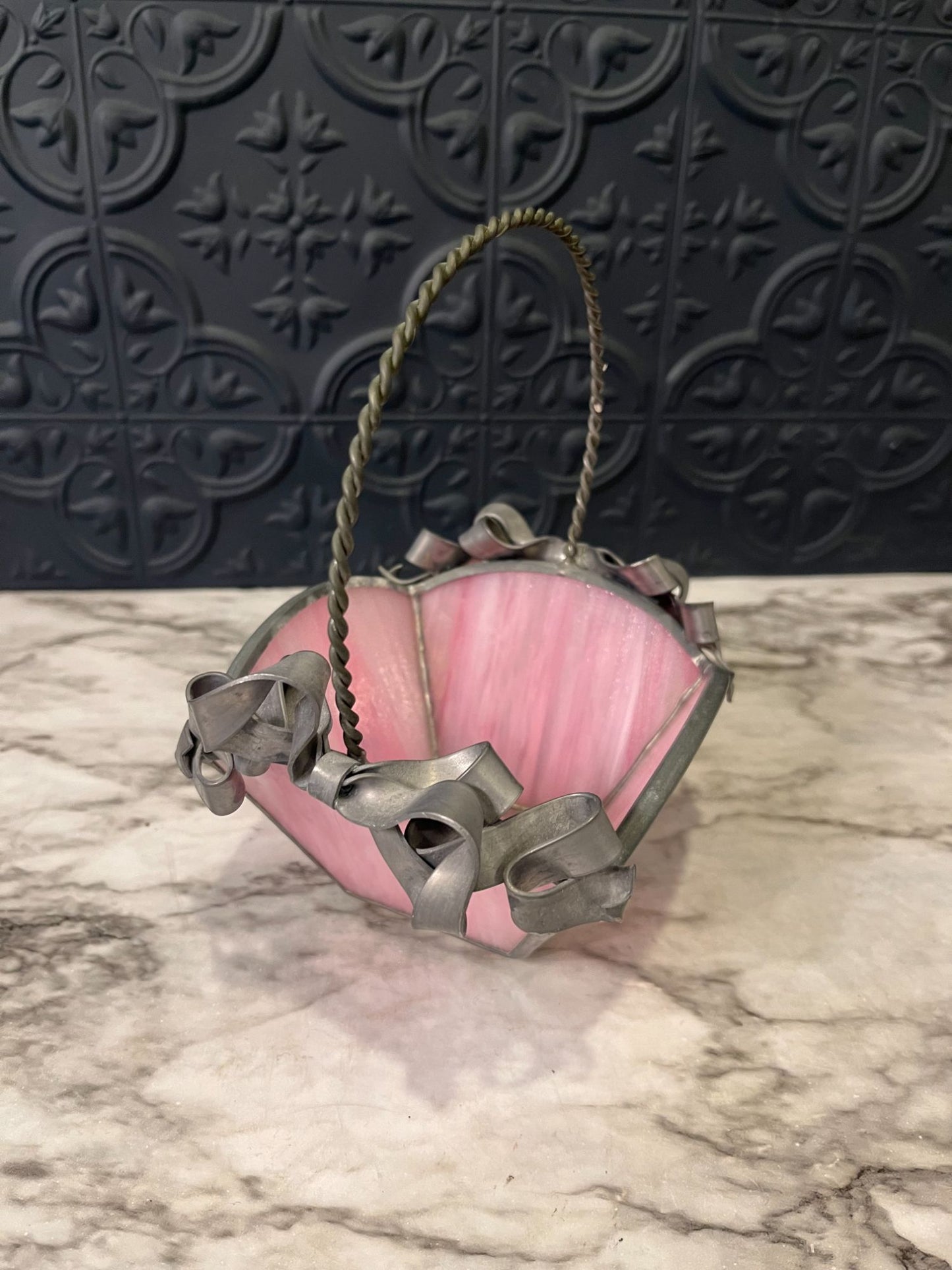 Handmade Pink Glass Basket