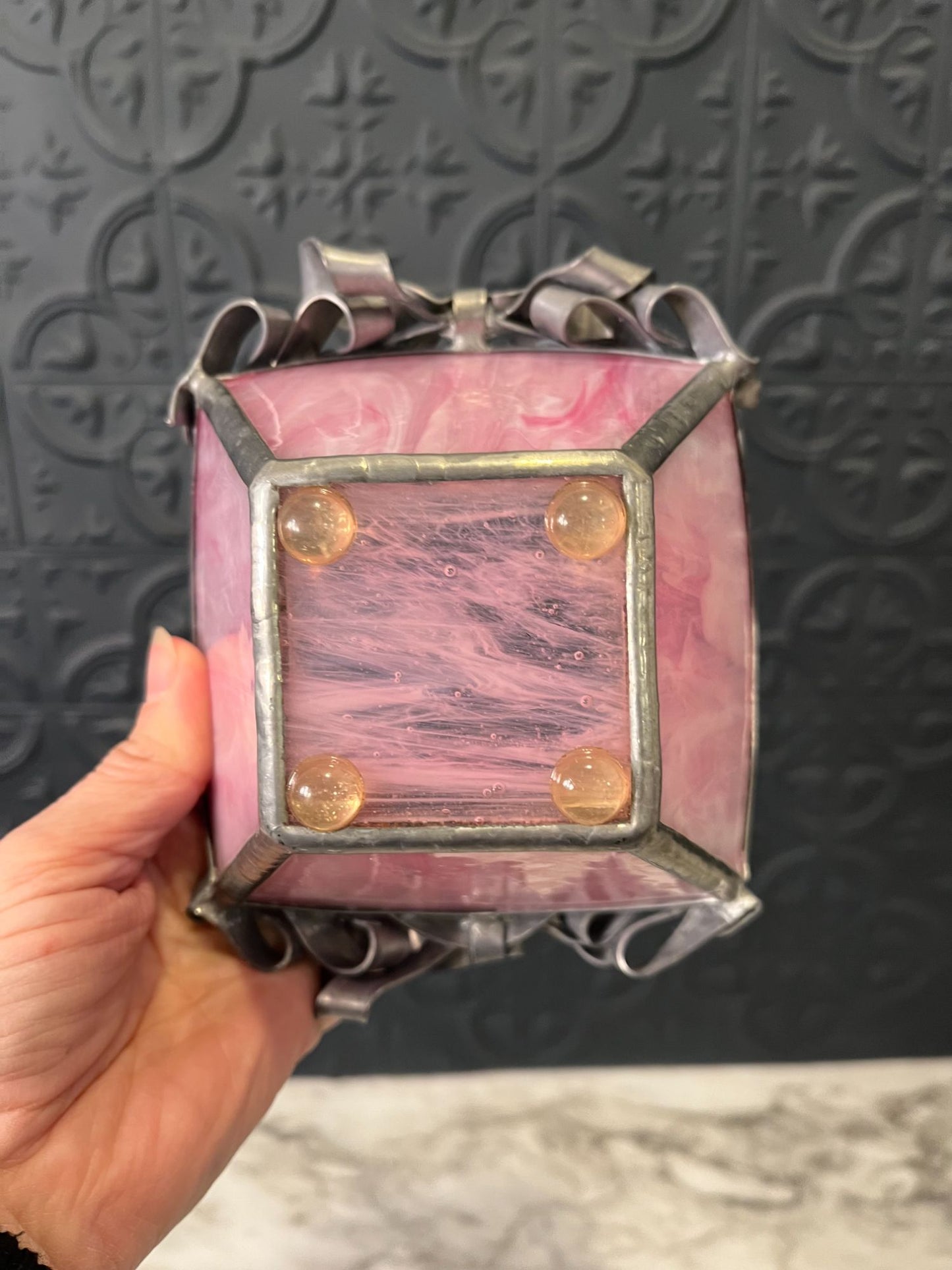 Handmade Pink Glass Basket